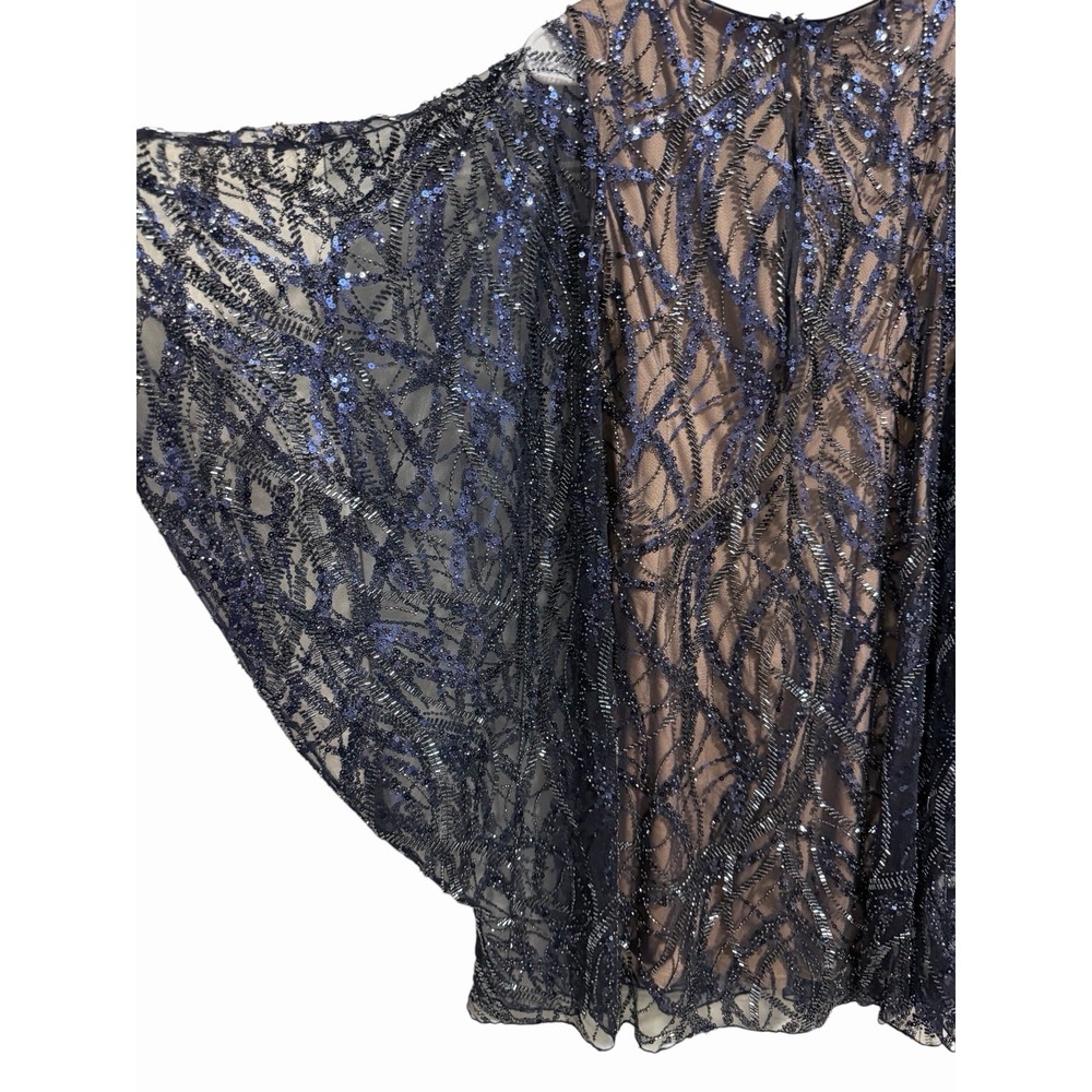 $568 Tadashi Shoji Blue Beaded Sequined Jewel Neck Sheath Dress Women's Size S - Picture 8 of 14